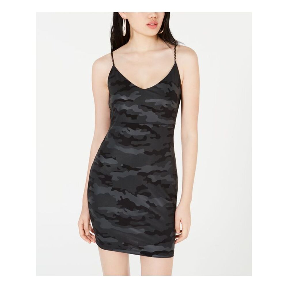 JUMP APPAREL Womens Black Spaghetti Strap V Neck Mini Body Con Dress M